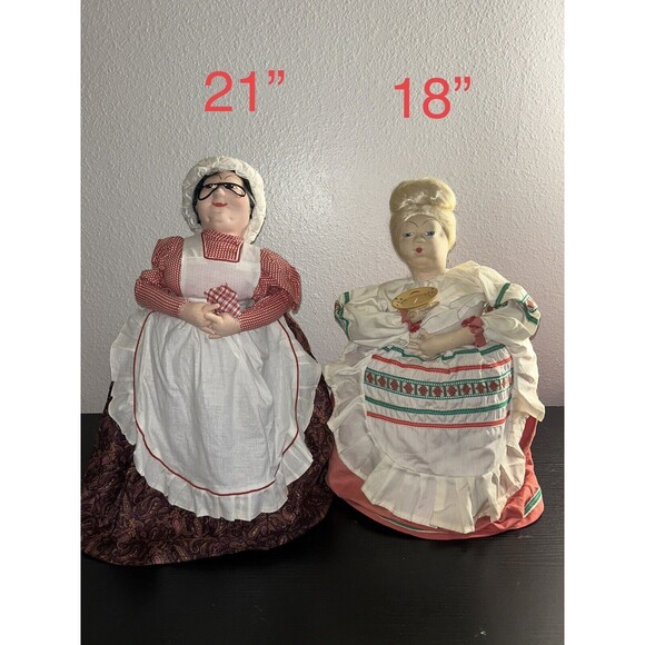 Set Of 2 Rare Vtg Doll Russian Samovar Tea Pot Appliance Cover Cosy 21”